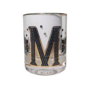 Anthropologie Bistro Tile Monogram Glass Tumbler Gold Rim Initial M Old Fashion